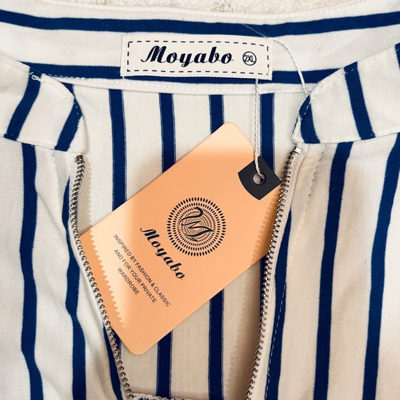Moyabo Georgette Long Sleeve Blouse NEW Women 2X White Blue Stripe Tunic Gift - Picture 4 of 13